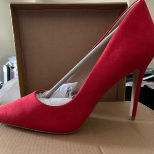Red Faux Suede Pumps